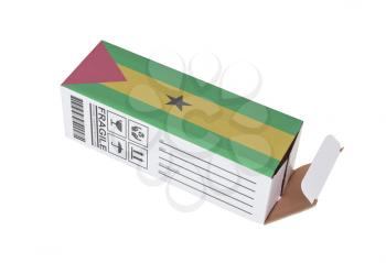 Concept of export, opened paper box - Product of Sao Tome and Principe