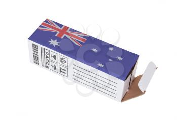 Concept of export, opened paper box - Product of Australia