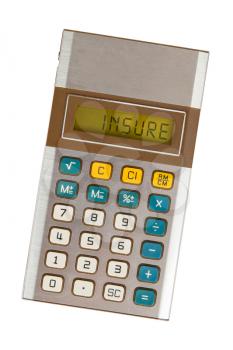 Old calculator showing a text on display - insurance