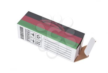 Concept of export, opened paper box - Product of Malawi