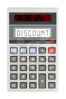 Old calculator showing a text on display - discount