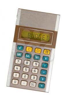 Old calculator showing a text on display - budgeting