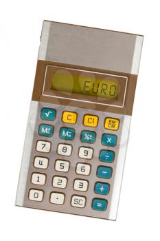 Old calculator showing a text on display - euro