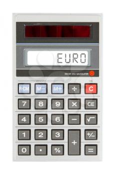 Old calculator showing a text on display - euro