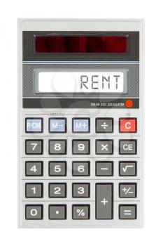 Old calculator showing a text on display - rent