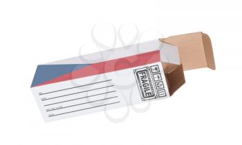Concept of export, opened paper box - Product of the Czech Republic