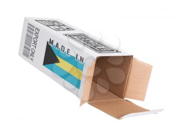 Concept of export, opened paper box - Product of Bahamas