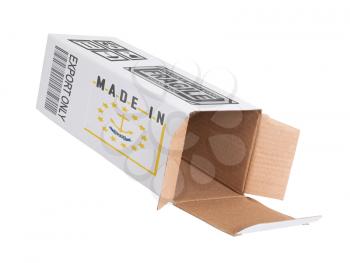 Concept of export, opened paper box - Product of Rhode Island