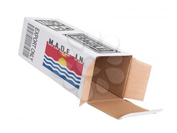 Concept of export, opened paper box - Product of Kiribati