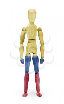 Wood figure mannequin with flag bodypaint on white background - Colombia
