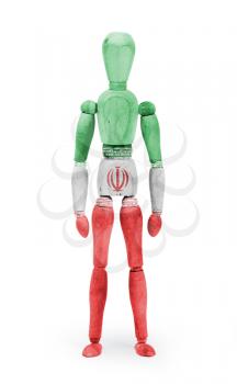 Wood figure mannequin with flag bodypaint on white background - Iran