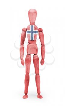 Wood figure mannequin with flag bodypaint on white background - Norway