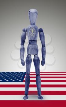 Old wood figure mannequin with US state flag bodypaint - Indiana