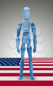 Old wood figure mannequin with US state flag bodypaint - Oklahoma