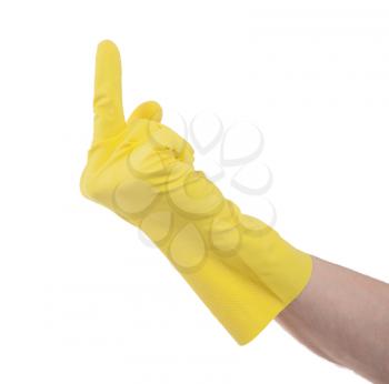 Yellow glove middle finger - isolated on white