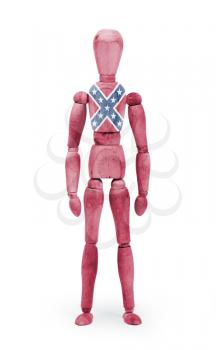 Jointed wooden mannequin isolated on white background, Confederate flag