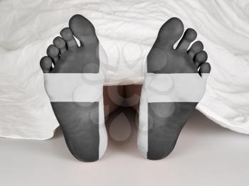 Dead body under a white sheet, suicide, murder or natural death