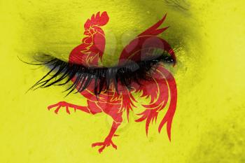 Women eye, close-up, tear, flag of Wallonia