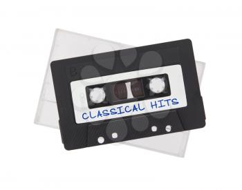 Vintage audio cassette tape, isolated on white background, Classical hits