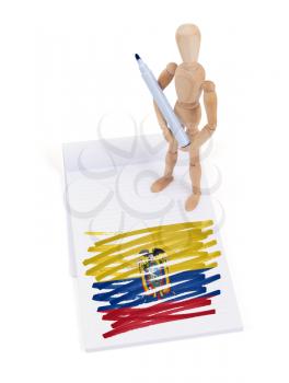 Wooden mannequin made a drawing of a flag - Ecuador