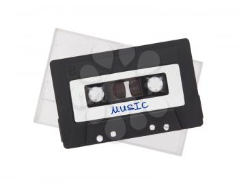Vintage audio cassette tape, isolated on white background, music