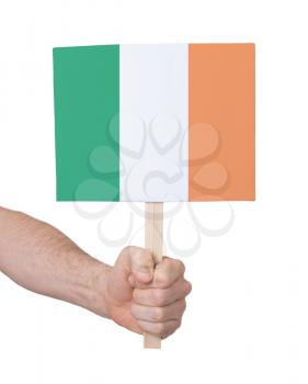 Hand holding small card, isolated on white - Flag of Ireland