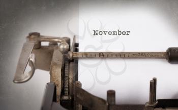 Vintage inscription made by old typewriter - November