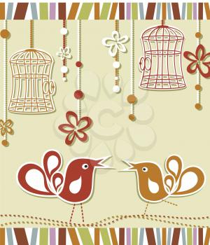 wedding invitation card with a bird cage and flowers