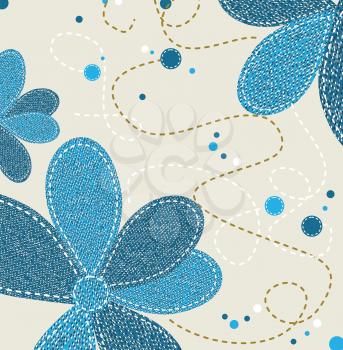 Jeans Texture with Flower ornament, vector illustration