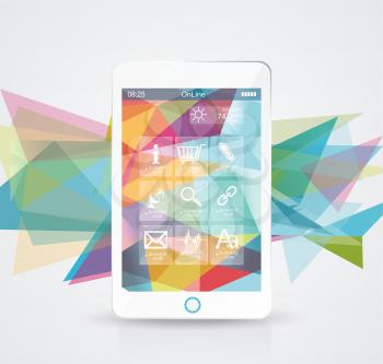 Perfectly detailed modern smart phone with geometric  background
