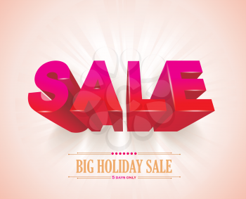 3D pink sale sign, vector illustration.