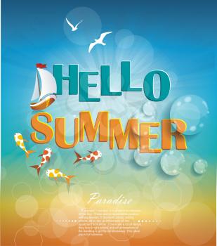Summer time background with text. Say Hello to Summer, creative graphic message design.