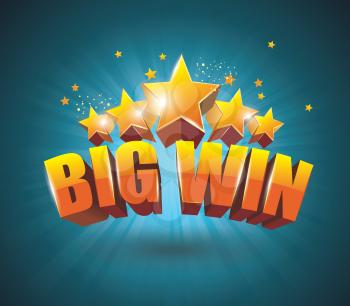 Big Win gold sign for online casino, poker, roulette, slot machines, card games. Vector design template.