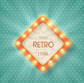 Old  banner with light bulbs. Vector cinema background.