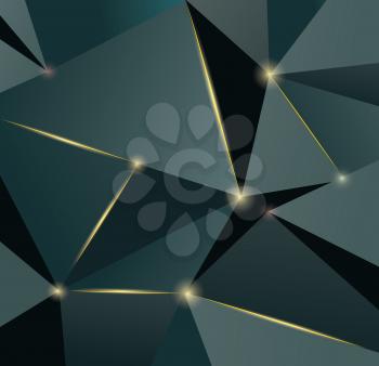 Abstract polygonal luxury pattern,   premium background with dark triangles, gold reflections and lights.