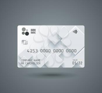 Credit card  with abstract geometric shape  grey  transparent bricks, regtangles. Detailed abstract glossy credit card concept  for business, payment history, shopping malls, web, print.