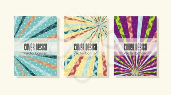 Brochures design template with vintage faded background, retro stripes or beams.