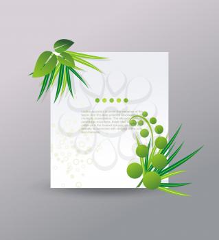 Fresh eco banner with grass and leaves, vector.