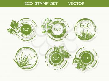 Set of organic and farm fresh food badges and labels, eco stamp kit.
