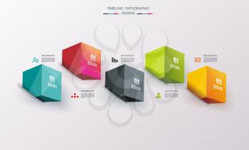 Business Design Template with bright 3d cubes. Can be used for step lines, number levels, timeline, diagram, web design. 