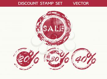 SALE stamp set, DISCOUNT PERCENTAGE badge, vector illustration.