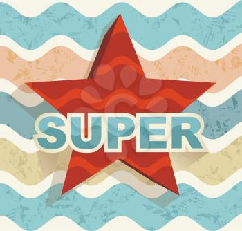 Super star label on waves background, retro background.