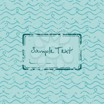 Offer stamp, sale badge on a sea wave hand-drawn pattern, waves background. 
