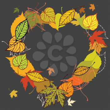 Heart shaped wreath made of autumn leaves illustration