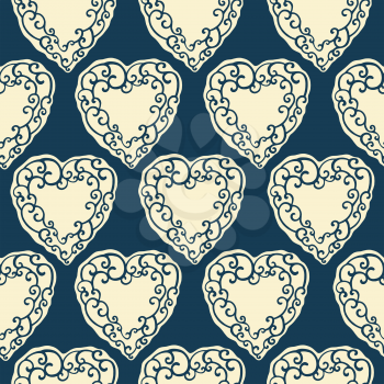 Seamless pattern with decorative doodle ornamental hearts