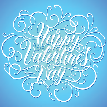 Happy Valentine's day hand lettering on blured background. Can be used for website background, poster, printing, banner, greeting card. Vector illustration