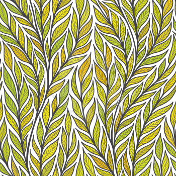 Hand drawn pattern with decorative floral ornament. Stylized colorful branches. Summer spring background, nature collection. Vector illustration