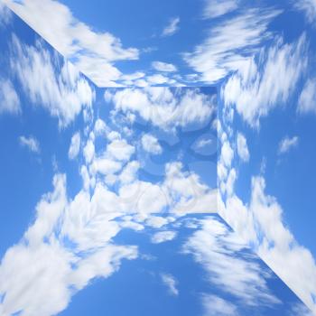 blue sky with white clouds in three-dimensional