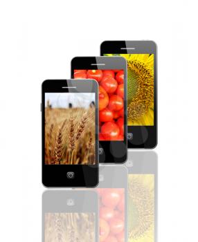 modern smartphone with different images of texture