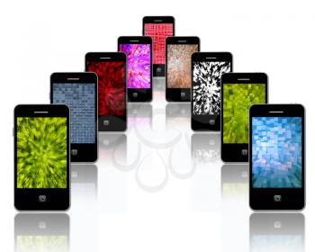 many modern mobile phones with different abstract textures